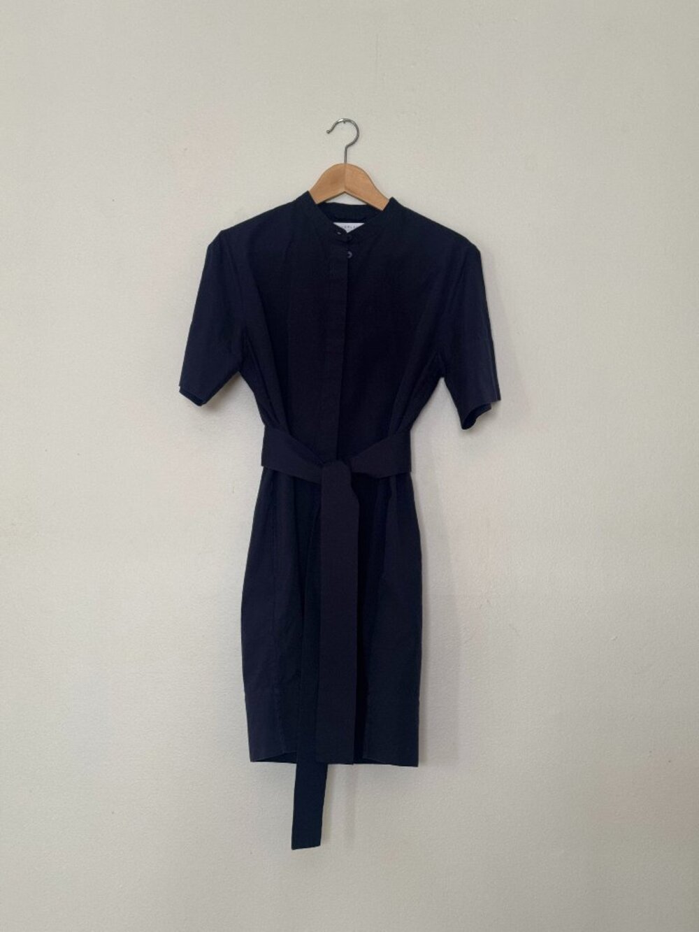The Cotton Collarless Belted Shirt Dress
